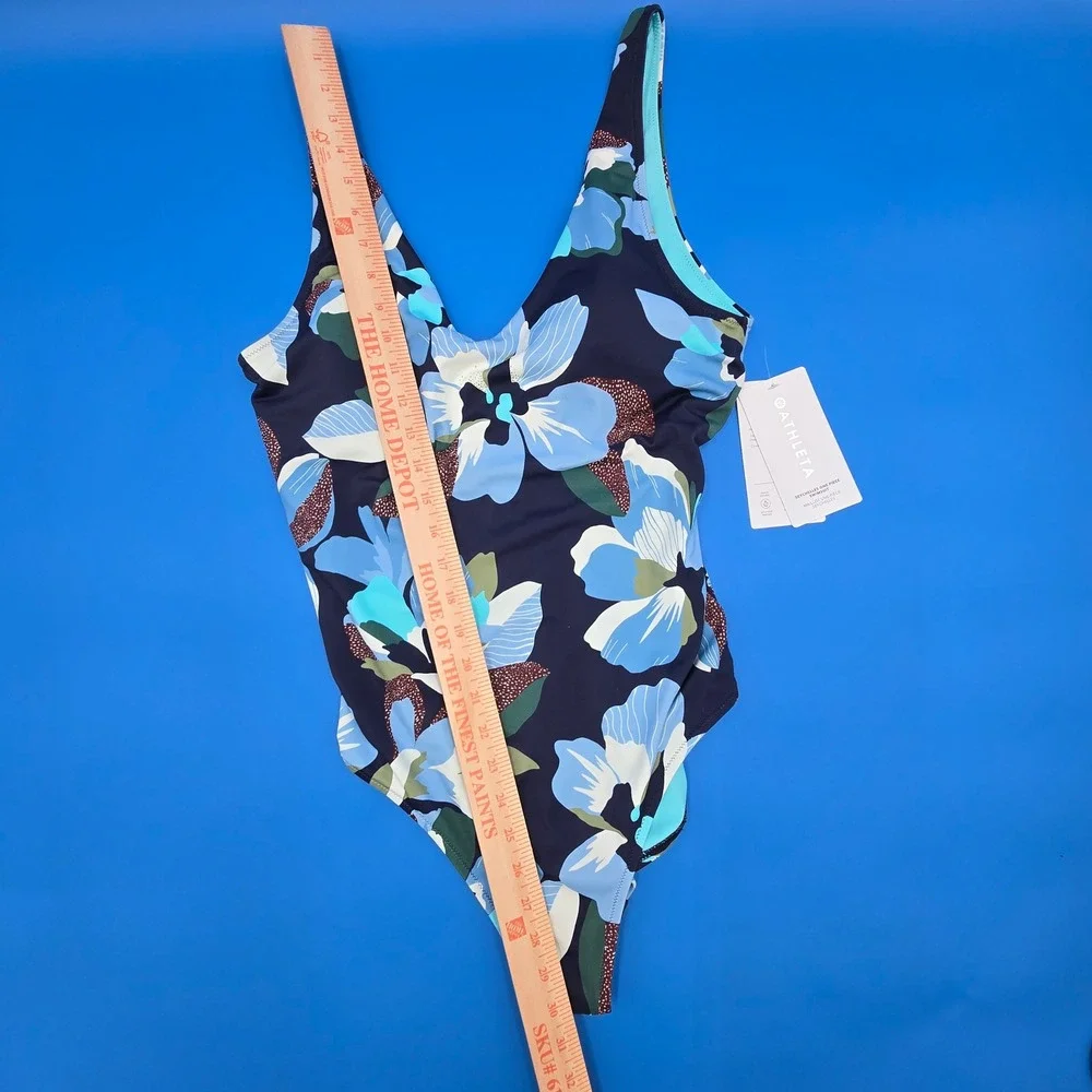 Athleta‎ Seychelles One Piece Swimsuit Floral Navy Blue Tall Large NWT 986170